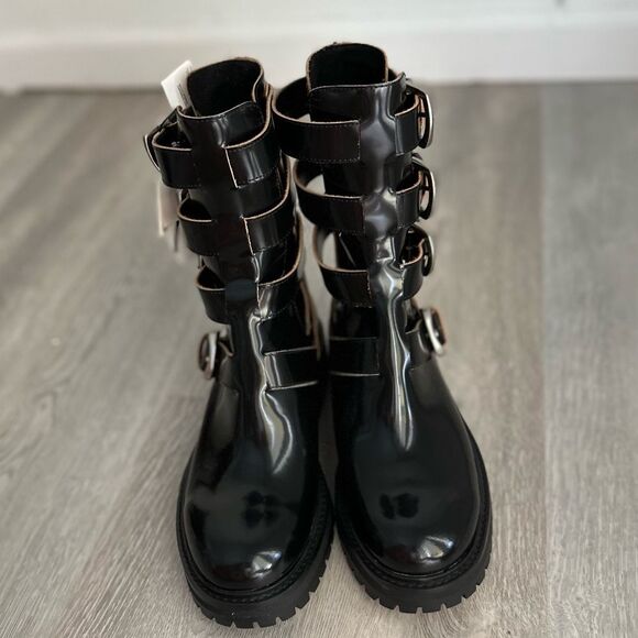 ZARA BUCKLED OPEN DETAIL LEATHER ANKLE BOOTS - Picture 6 of 6